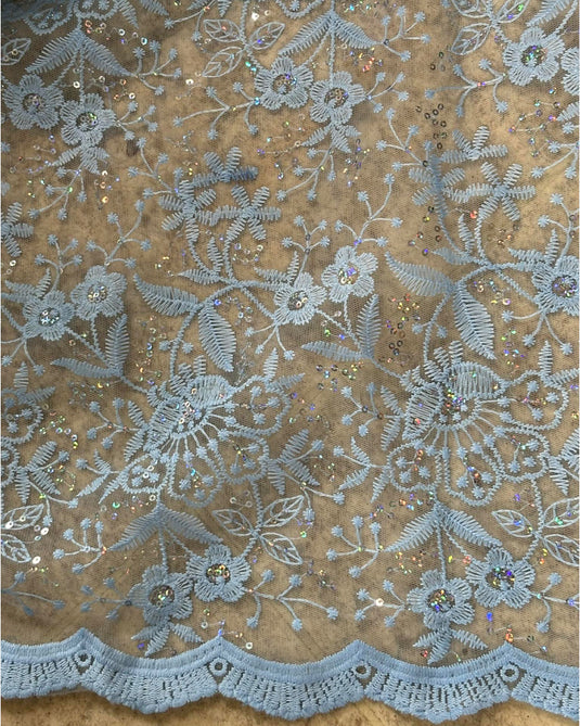 Lace Material Baby Blue AB With Sequins