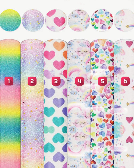 Faux Leather Backing Glitter Hearts & Rainbows 6.5x8 inches