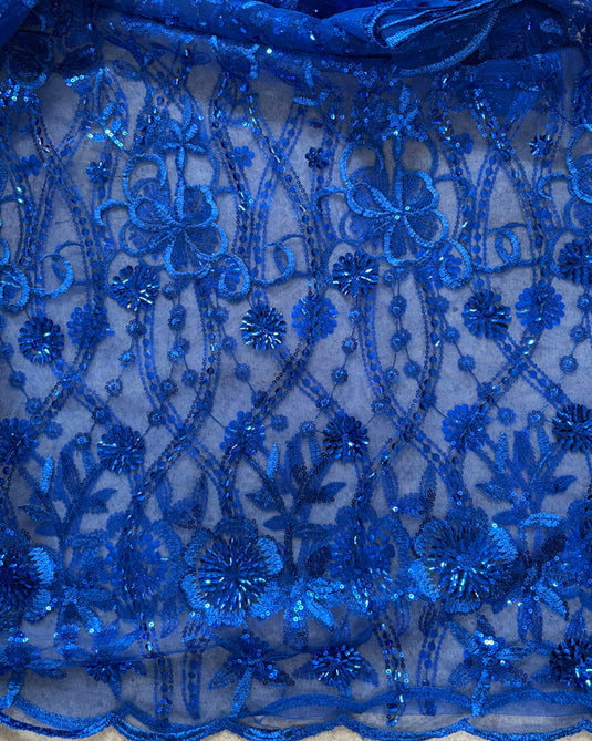 Lace Material Royal Blue Lace With Sequins